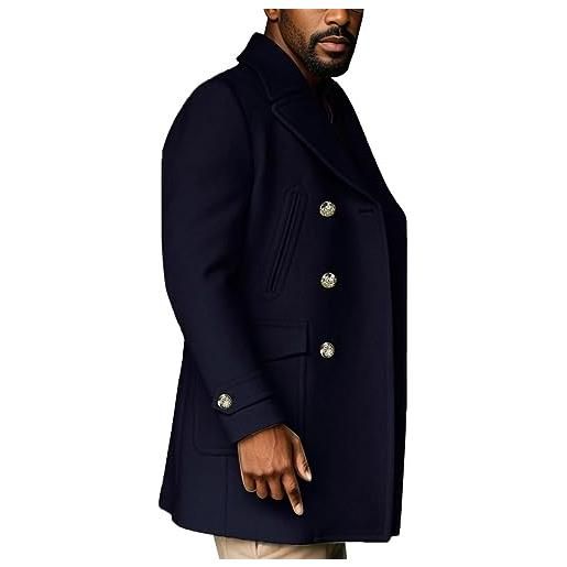 Generico giacca trench doppiopetto uomo elegante casual con cintura in vita e finiture a risvolto dettagliato per stile moderno e raffinato (navy, xl)