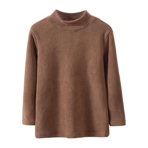 ANIMQUE bambino bambini pile termico biancheria intima autunno inverno adulti colletto in piedi maglia top ragazzi ragazze colore solido genitore-bambino morbida camicia a maniche lunghe, caff¨¨ 170