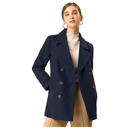 Allegra K donna soprabito invernale cappotto lungo di media lunghezza doppiopetto con revers classico nero m