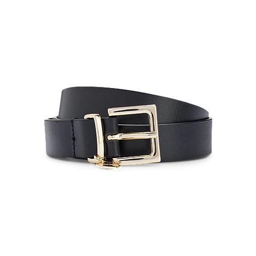 HUGO cintura in pelle italiana con ciondolo con logo dorato, nero