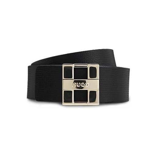 HUGO cintura reversibile con fibbia dorata con logo, marrone / nero