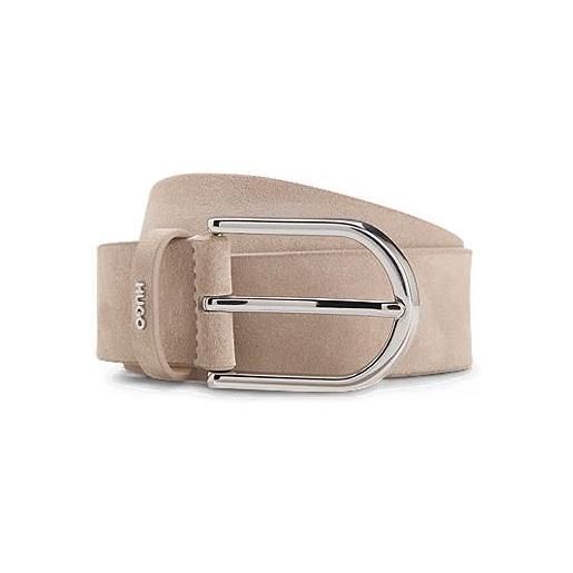HUGO cintura in pelle scamosciata con passante con scritta del logo, beige chiaro