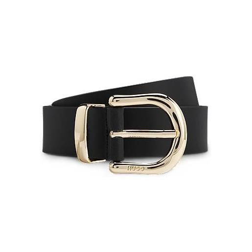 HUGO cintura in pelle italiana con punta dorata, nero