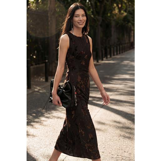 Desigual, vestito midi floccato, donna, poliestere, marrone, l