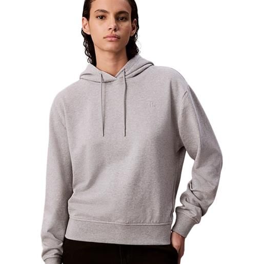 Calvin Klein felpa donna con cappuccio e monogramma in spugna di cotone grigia