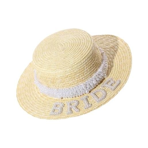 XITEA cappello di paglia da sposa con perle per matrimoni, addio al nubilato, cappelli panama intrecciati a mano, cappello di paglia da spiaggia per addio al nubilato, cappello da sposa, taglia unica