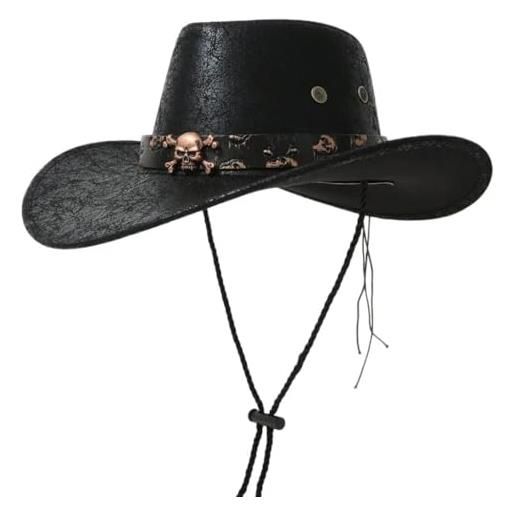 XITEA cappello da cowboy a tesa larga con teschio in metallo occidentale per cena all'aperto abbigliamento casual, 3, 3