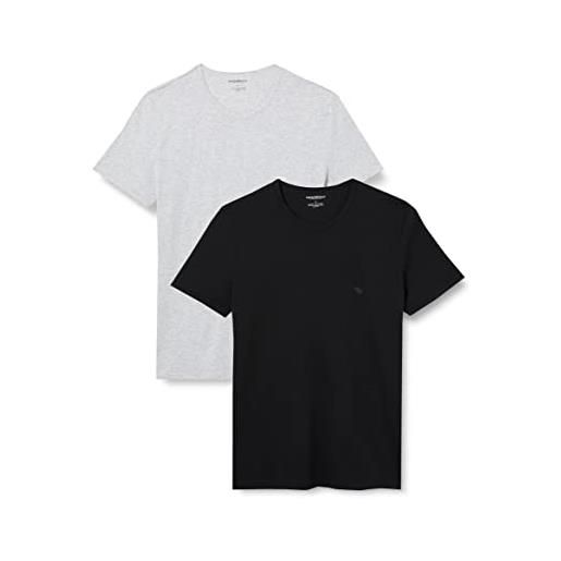 Emporio Armani uomo 2-pack crew neck t-shirt pure cotton maglietta a maniche corte, blu grigio marine melange grey, s
