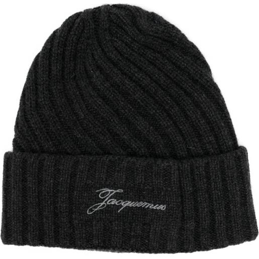 Jacquemus berretto con logo ricamato - grigio