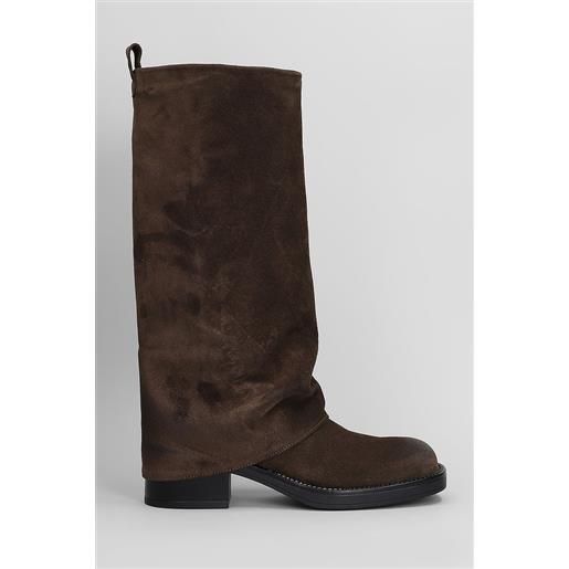 Gisel Moire stivali tacco basso manchester in camoscio testa di moro