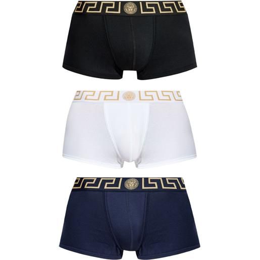 Versace set di 3 boxer con bordo greca - bianco