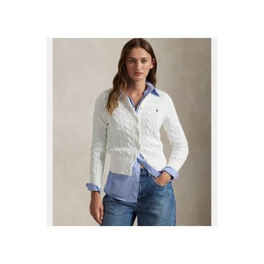 Polo Ralph Lauren per donna. 211971868007 cardigan in cotone lavorato a maglia a trecce bianco [3304948], casual
