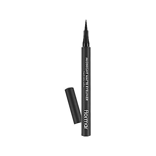 Flormar midnight matte eyeliner - eyeliner liquido waterproof ultra pigmentato e opaco - punta in feltro flessibile per linee precise - no sbavature e lunga durata con asciugatura rapida, 01 black
