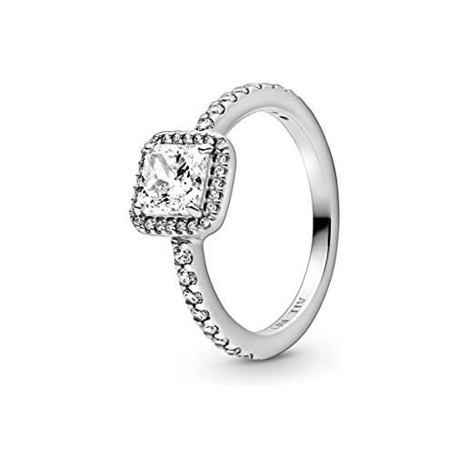 PANDORA timeless anello quadrato in argento sterling con zirconia cubica trasparente, 52