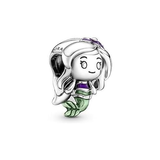 PANDORA disney ciondolo con ariel in argento 9 con smalto viola e verde