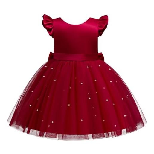Lito Angels vestito damigella abito da festa cerimonia natale elegante con perla per bambina taglia 4-5 anni, rosso