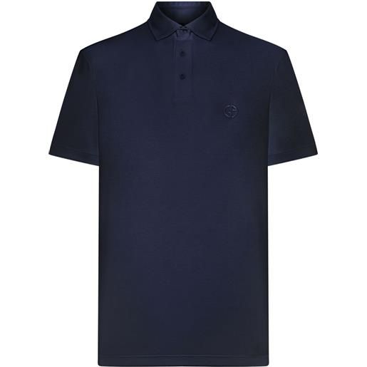 Giorgio Armani polo in cotone con ricamo logo - blu