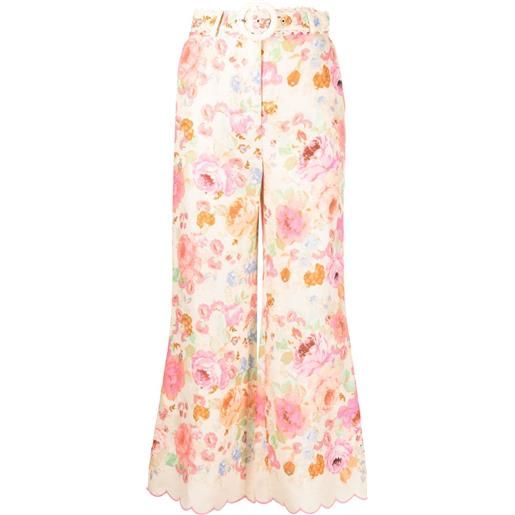 ZIMMERMANN pantaloni raie svasati a fiori - rosa