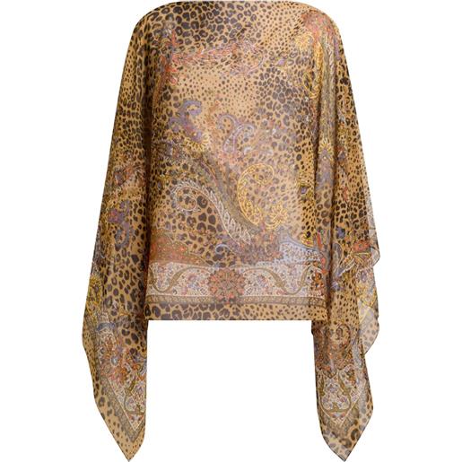 ETRO poncho con stampa paisley - marrone