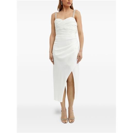 Self-Portrait abito midi con strass - bianco
