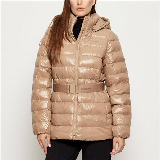 Calvin Klein piumino giubbotto Calvin Klein lungo con cintura logata da donna rif. Lv044d542g, beige