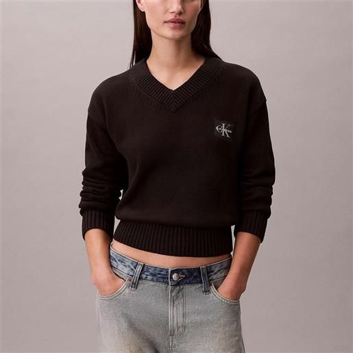 Calvin Klein Jeans maglione maglia Calvin Klein Jeans con stemma e scollo a v da donna rif. Lv047d352g, nero