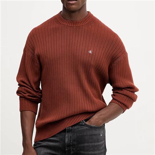 Calvin Klein maglia felpa Calvin Klein in cotone a costine monogramma da uomo rif. Lv04rd314g, marrone