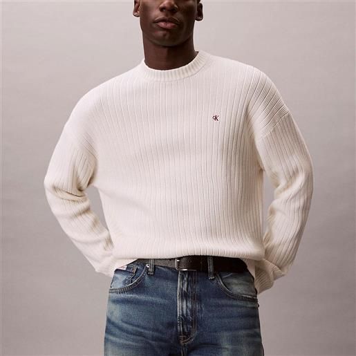 Calvin Klein maglia felpa Calvin Klein in cotone a costine monogramma da uomo rif. Lv04rd314g, bianco