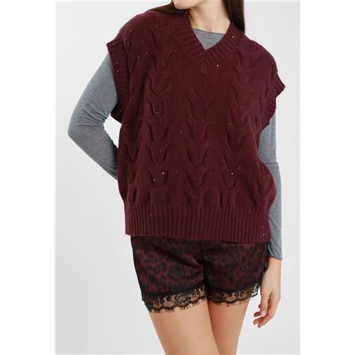 Susy mix gilet con trecce e micro paillettes morbido donna inverno art. Yz2336625
