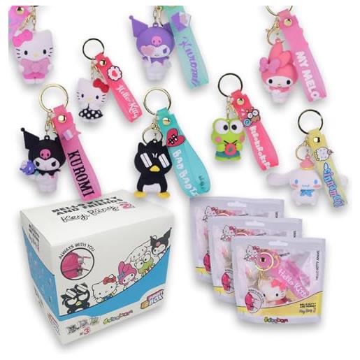 #sbabam funny box hello kitty key ring serie 2, portachiavi hello kitty laccio glow in the dark, 3 pezzi - gadget bambini trova kuromi, cinnamoroll, my melody e altri, charms per borse, zaini, chiavi