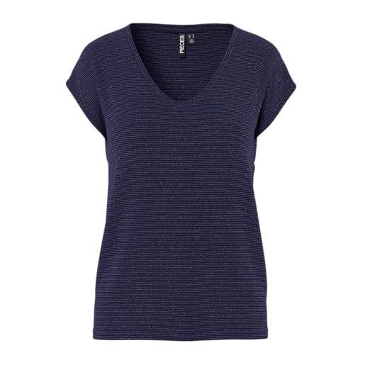 PIECES pcbillo tee lurex stripes noos, t-shirt donna, sky captain, xl