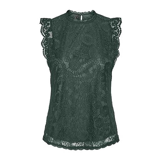 PIECES pcolline sl lace top noos bc, trekking green, m donna