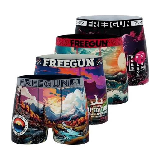 Freegun boxer da uomo, mutande da uomo paesaggio, morbido e traspirante (confezione da 4), nero/giallo/blu, l