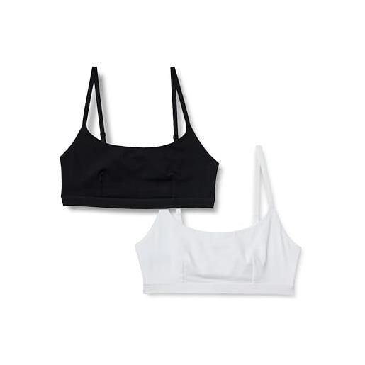 Amazon Essentials bralette con scollo rotondo, cotone donna, pacco da 2, bianco/nero, l