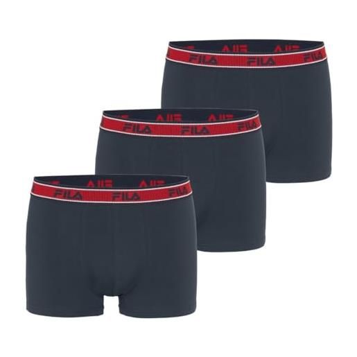 FILA boxer da uomo in cotone, mutandine da uomo, ipoallergeniche e elasticizzate, confezione da 3, blu acqua marina/rosso, l