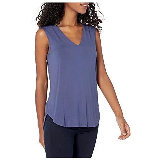 Amazon Essentials top a canotta con scollo a v con vestibilità standard in jersey donna, blu medio, l