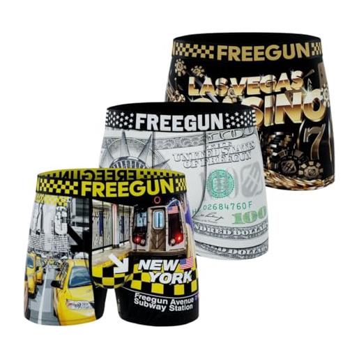 Freegun boxer per bambini sportivi, pantaloni da bambino, traspiranti, comodi e morbidi (set di 3), nero/giallo/blu/rosso/oro, 12-14 anni