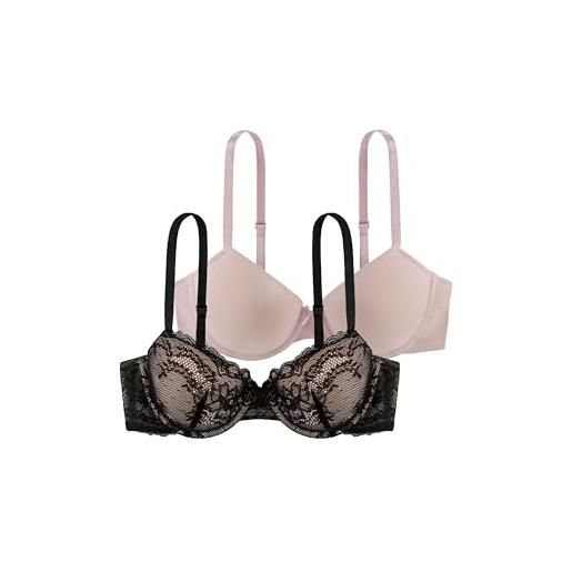 Dorina set reggiseni chloe, reggiseni lightly padded con ferretto, in pizzo floreale e morbido tessuto micro, spalline regolabili, nero e rosa cipria