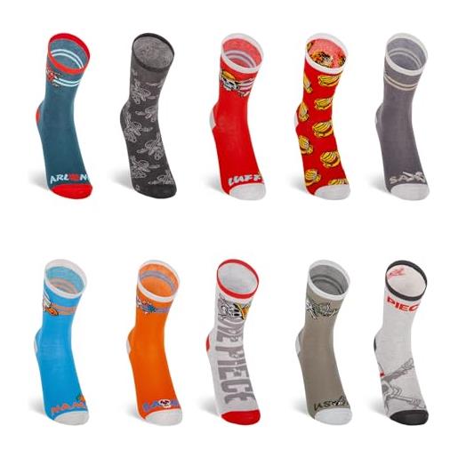 One Piece op/3/cvx10 calze, rosso/grigio/blu/bianco/arancione, 31-34 (pacco da 10) bambini e ragazzi