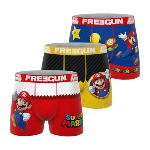 FREEGUN boxer uomo super mario, pantaloncini da uomo stretch e confortevoli (set di 3), giallo/rosso/bianco, m