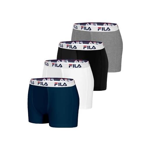 FILA calecon boxer da uomo in cotone tinta unita (confezione da 4), nero, l