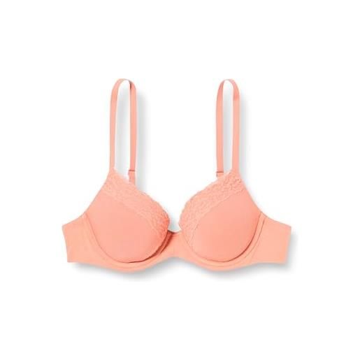 Amazon Essentials reggiseno a copertura totale in cotone e pizzo leggermente foderato donna, rosa salmone, 2a