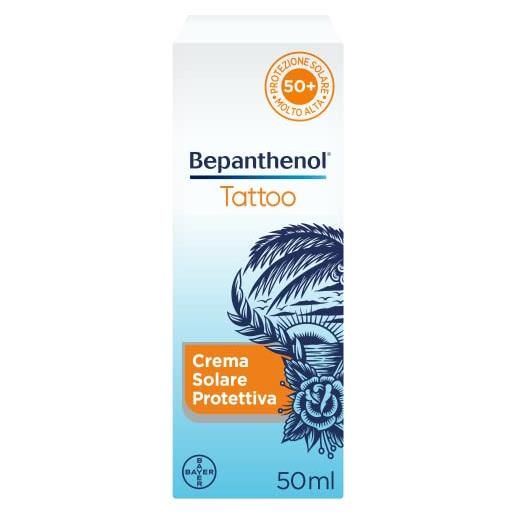 Bepanthenol tattoo crema solare 50, aftercare per protezione solare del tatuaggio da raggi uvb e uva del sole e mantenere vivi i colori, formato viaggio 50 ml