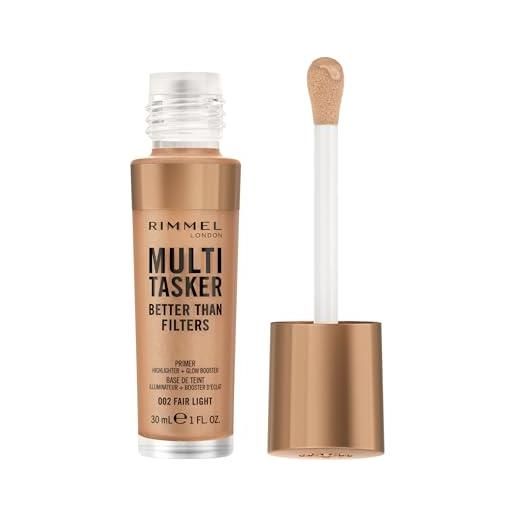 Rimmel London rimmel multi-tasker better than filters, 001 fair, primer viso, glow booster e illuminante, formula vegana, leggera, antietà, pigmenti che riflettono la luce, maxi applicatore soft-touch, 30ml