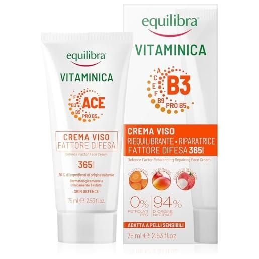 Equilibra, crema viso riequilibrante, riparatrice, fattore difesa, con complesso multivitaminico, oli di carota e mango, estratto del litchi, difende e protegge la viso 365 giorni l'anno, 75 ml