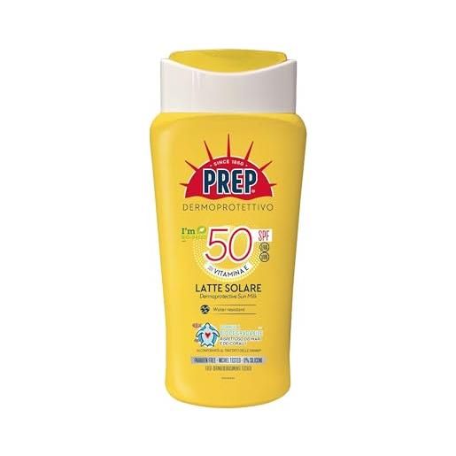 PREP, latte solare dermoprotettivo spf 50, protezione solare raggi uva e uvb, senza parabeni, formato 200 ml