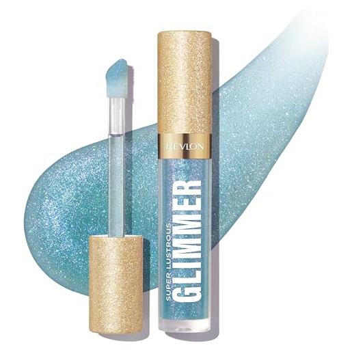Revlon super lustrous glimmer gloss, glitterato idratante e rimpolpante, finish ultra lucido e brillante, formula a base di piante, 010 indigo ice, 3.8ml