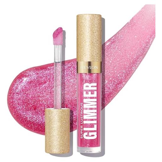 Revlon super lustrous glimmer gloss, glitterato idratante e rimpolpante, finish ultra lucido e brillante, formula a base di piante, 008 rose glow, 3.8ml