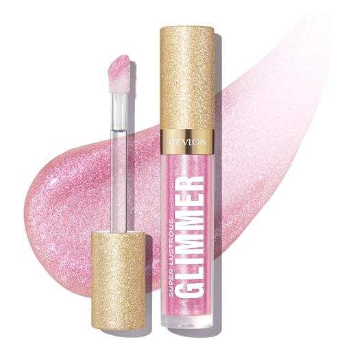 Revlon super lustrous glimmer gloss, glitterato idratante e rimpolpante, finish ultra lucido e brillante, formula a base di piante, 002 pink prisma, 3.8ml