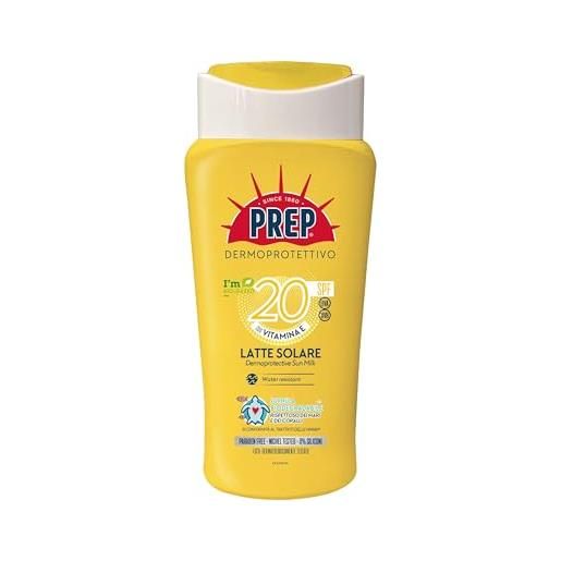PREP, latte solare dermoprotettivo spf 20, protezione solare raggi uva e uvb, senza parabeni, formato 200 ml